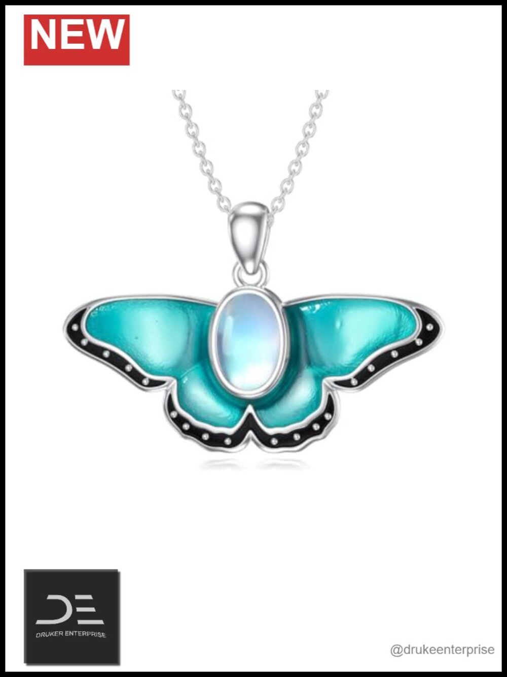 925 Sterling Silver Moonstone Butterfly Pendant Necklace Women Gift